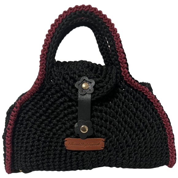 Handmade Black Half Moon Clutch Handbag - Picture 1 of 5